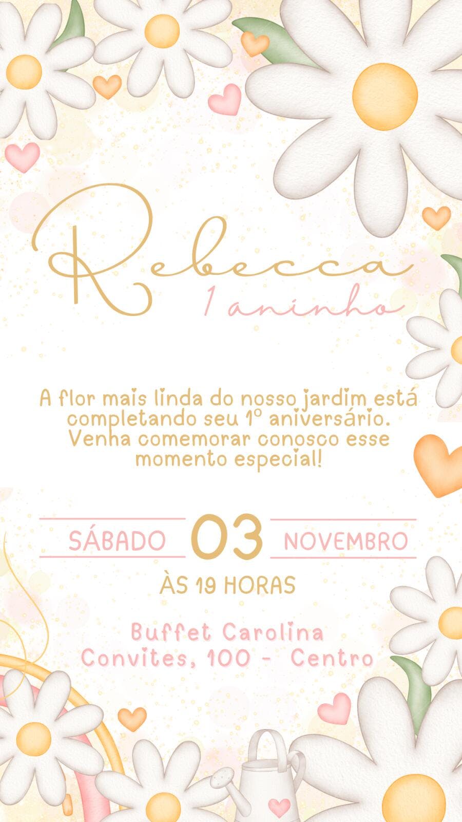 Convite Aniversário Infantil Margaridas 1 Aninho Editável