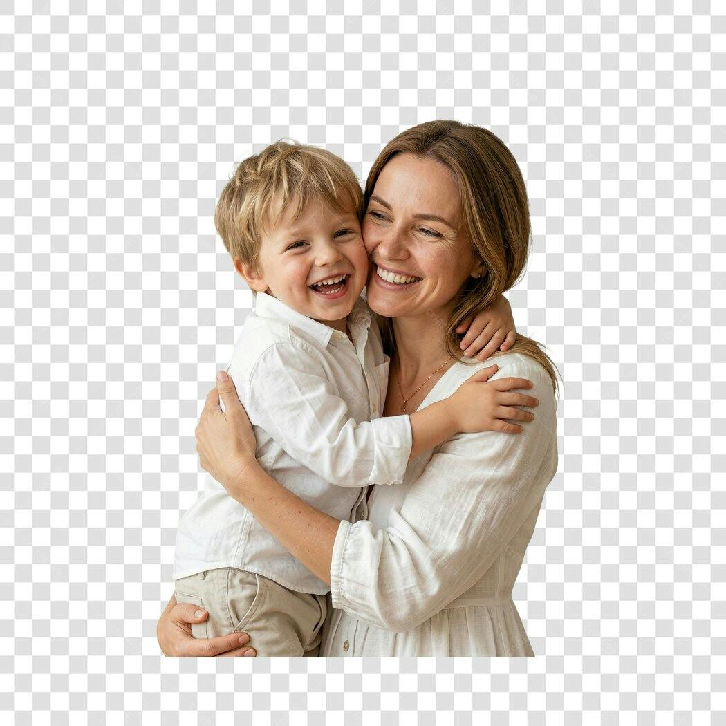 Foto Recortada Mãe e Filho Sorrindo Dia das Mães PNG Fundo Transparente