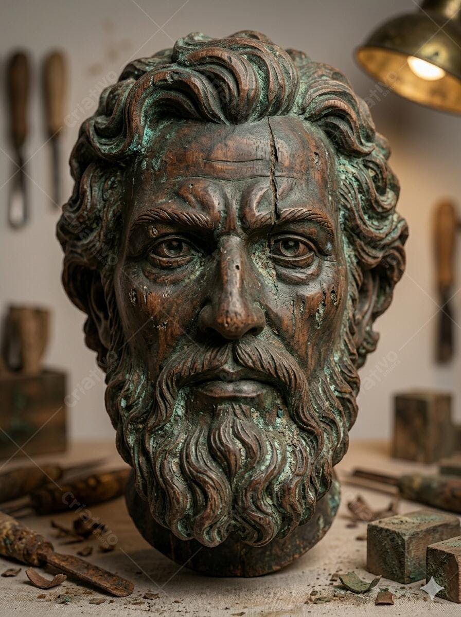 Foto Busto Antigo Escultura Bronze Pátina Verde Estúdio