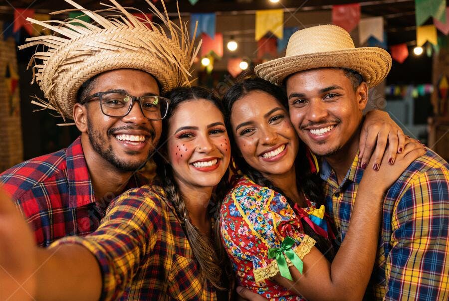 Foto Jovens Amigos Celebrando Festa Junina São João Selfie
