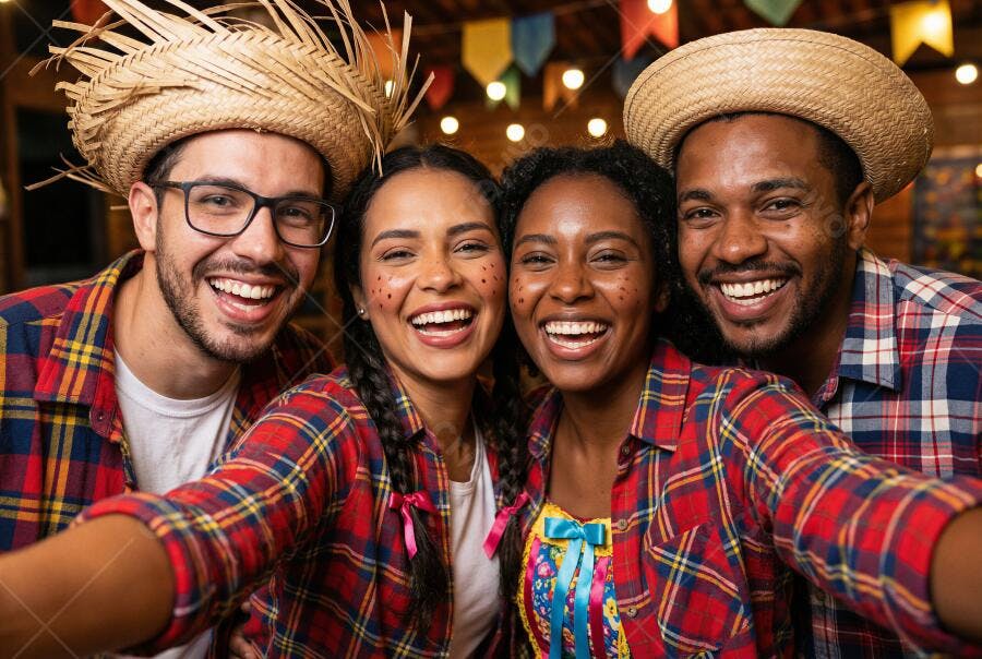 Foto Pessoas Sorrindo Festa Junina Amigos Celebrando Arraial