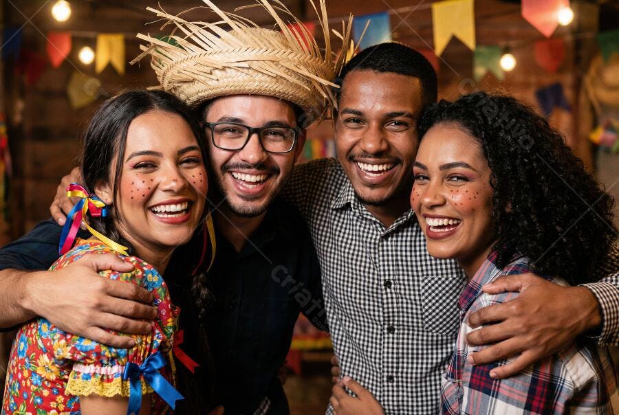 Foto Pessoas Sorrindo Festa Junina Amigos Celebrando Arraial