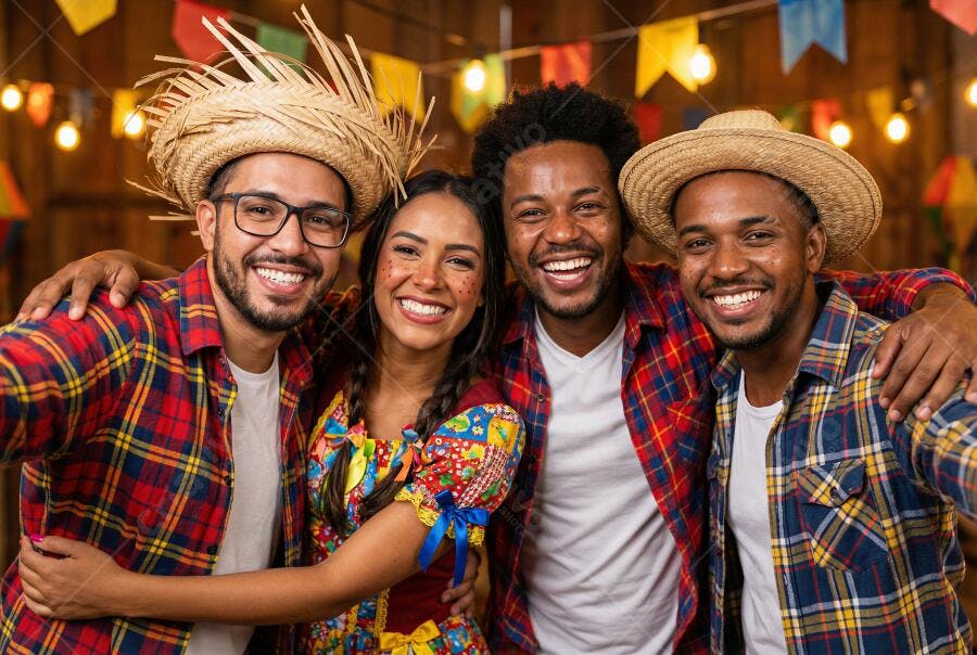 Foto Pessoas Sorrindo Festa Junina Arraial Amigos