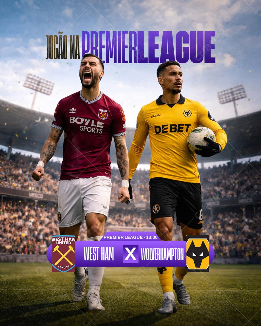 Banner Jogo Premier League West Ham Wolverhampton PSD Editável