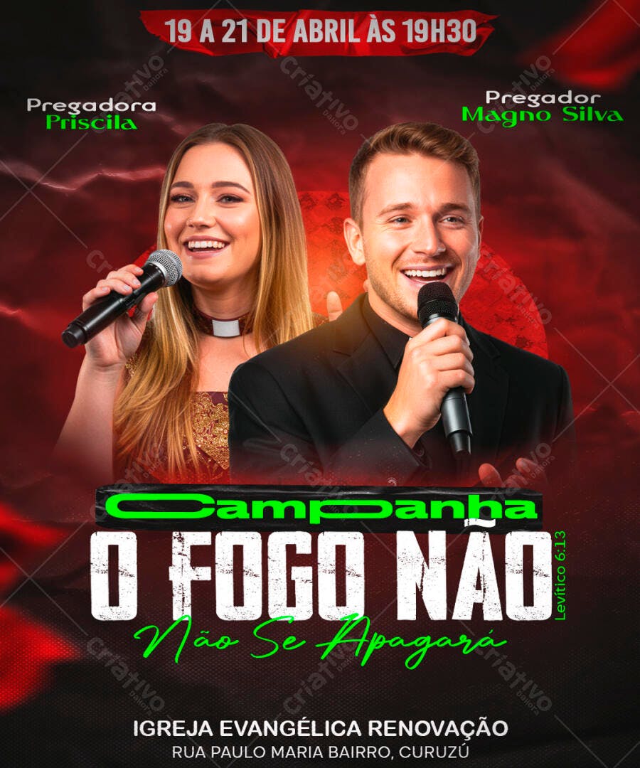Campanha O Fogo Não Se Apagará Igreja Evangélica PSD Editável