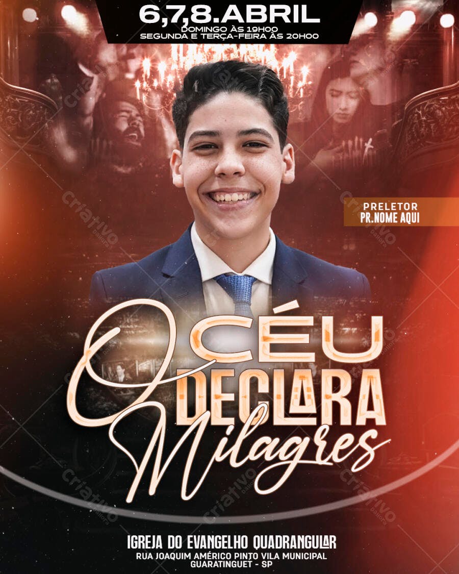 Flyer Evento Religioso 6,7,8 Abril Igreja Quadrangular PSD Editável