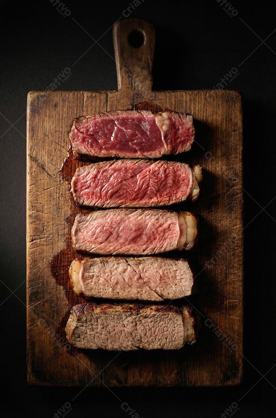Foto Cortes de Carne Suculentos em Tábua de Madeira Escura