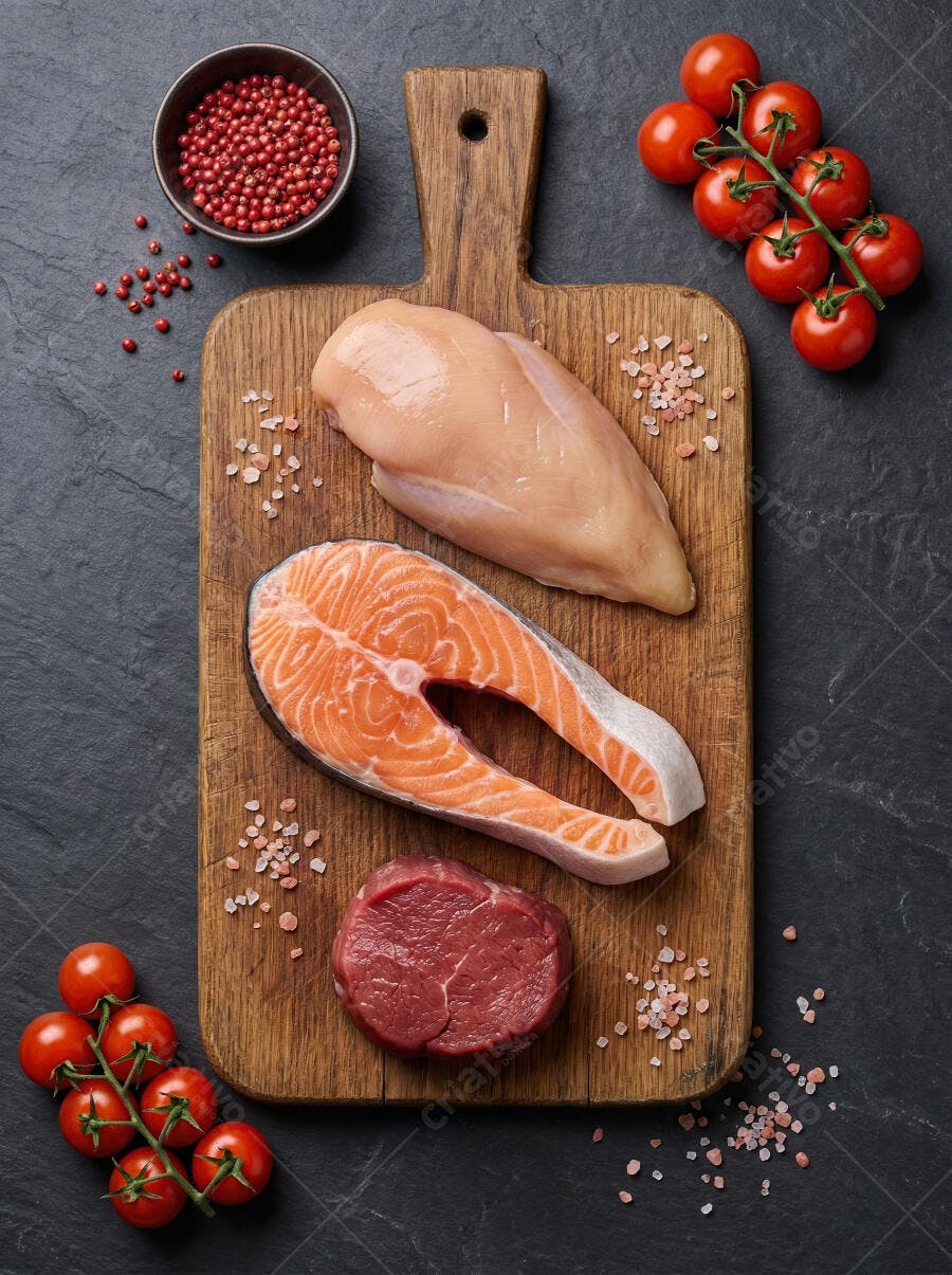 Foto Peito de Frango Salmão e Filé Mignon Preparo Culinário