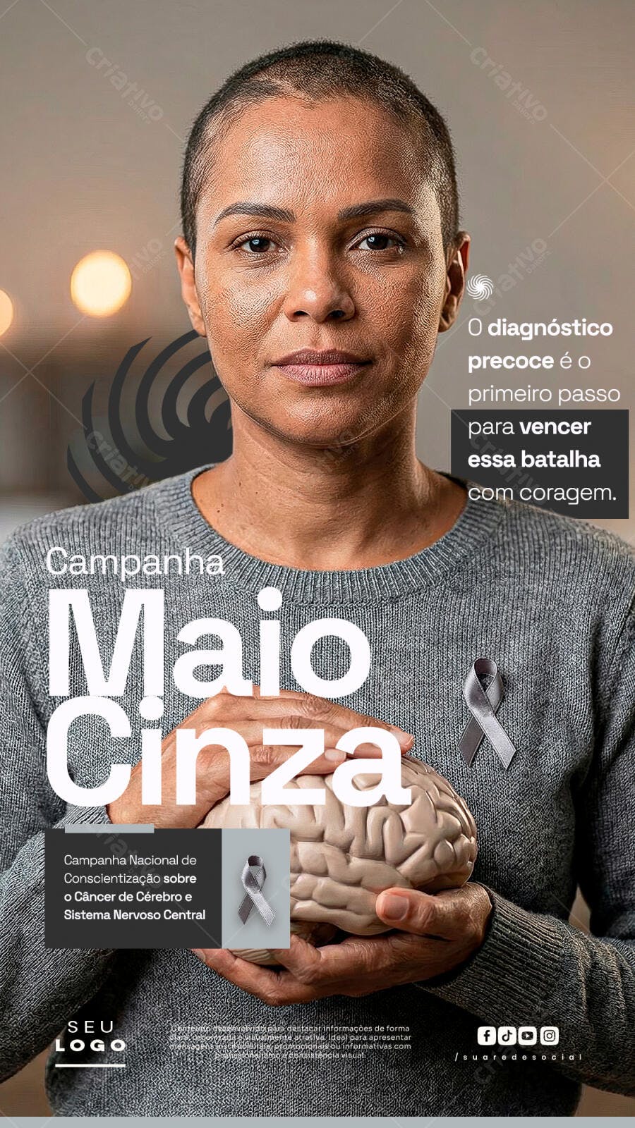 Campanha Maio Cinza Câncer de Cérebro PSD Editável