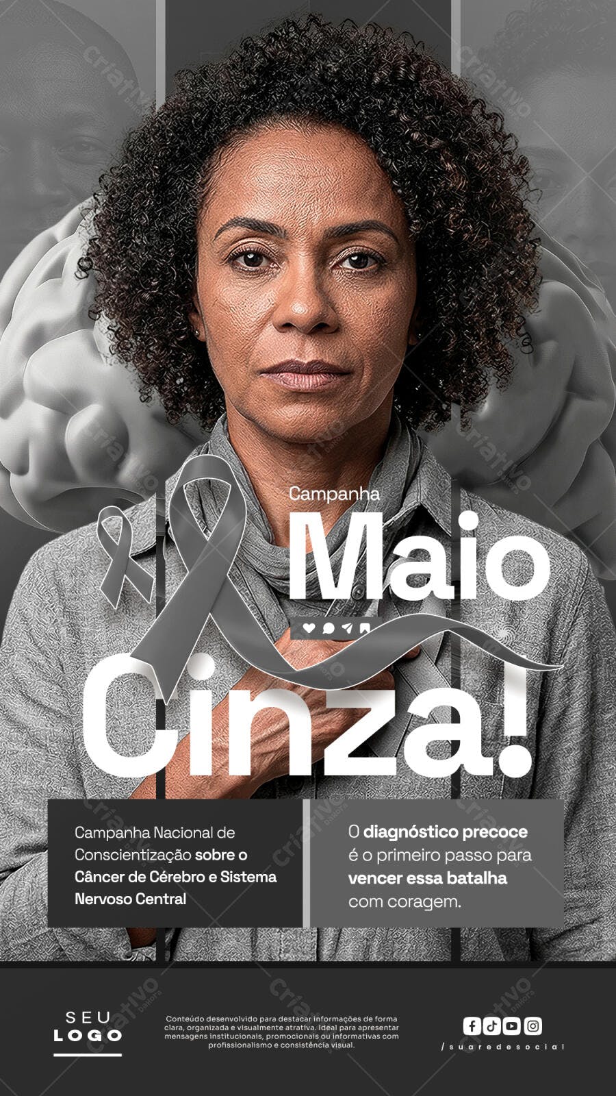 Campanha Maio Cinza Câncer de Cérebro PSD Editável