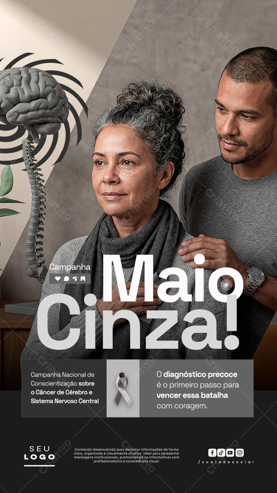 Social Media Maio Cinza Câncer Cérebro PSD Editável