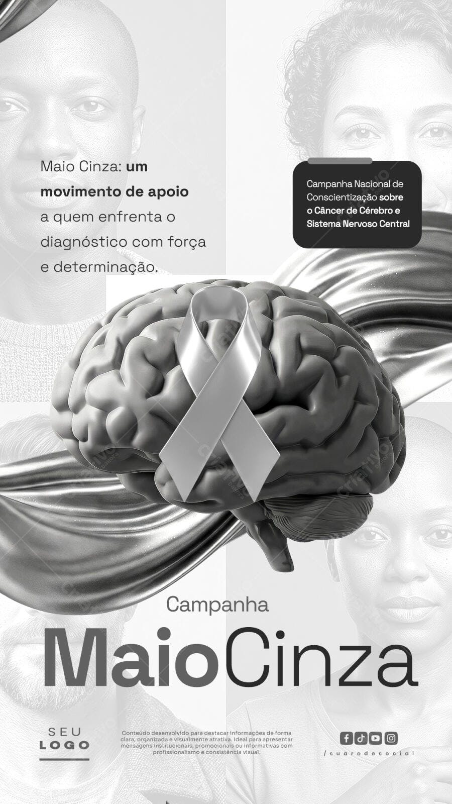 Campanha Maio Cinza Câncer Cérebro PSD Editável