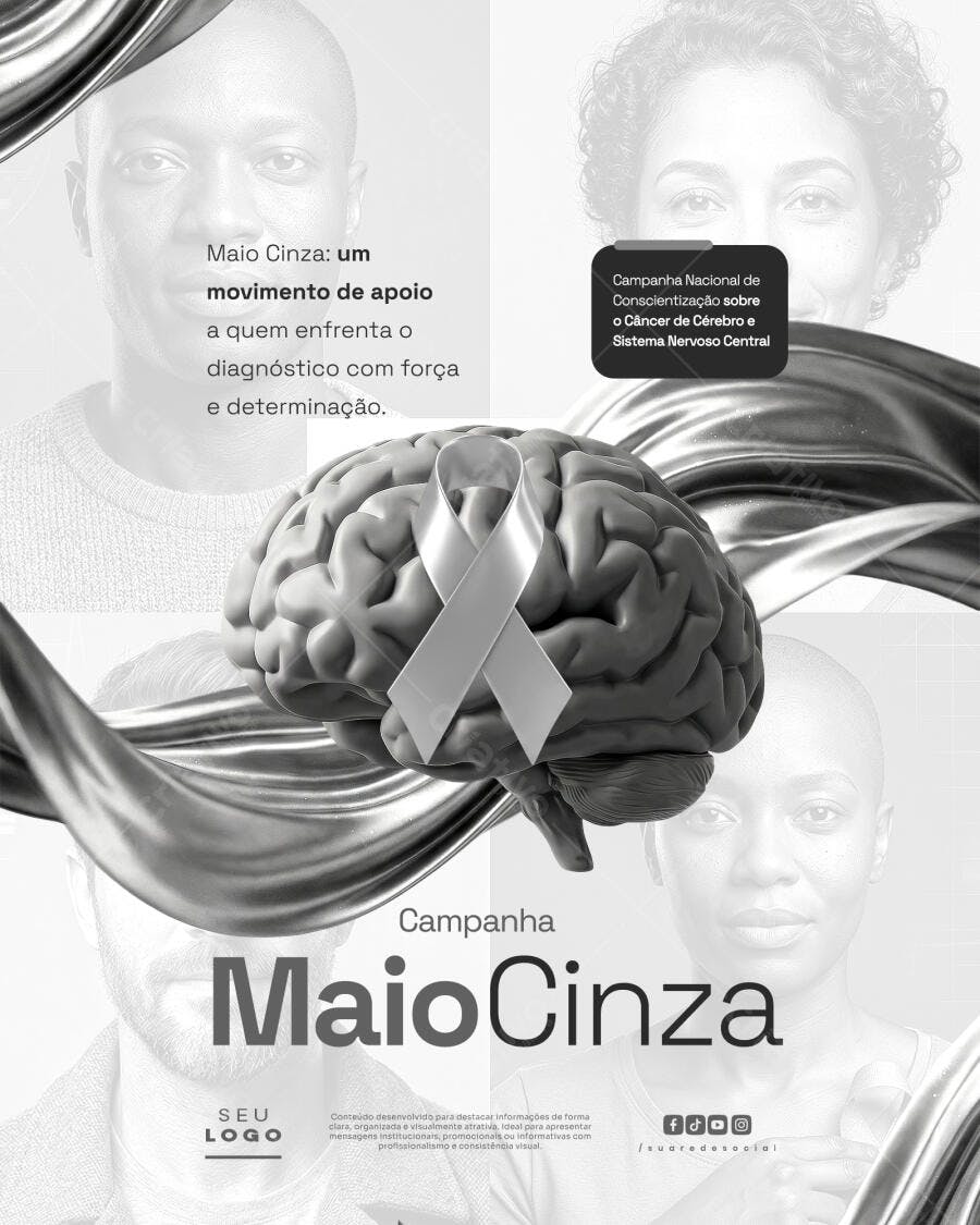 Campanha Maio Cinza Cérebro e Sistema Nervoso PSD Editável