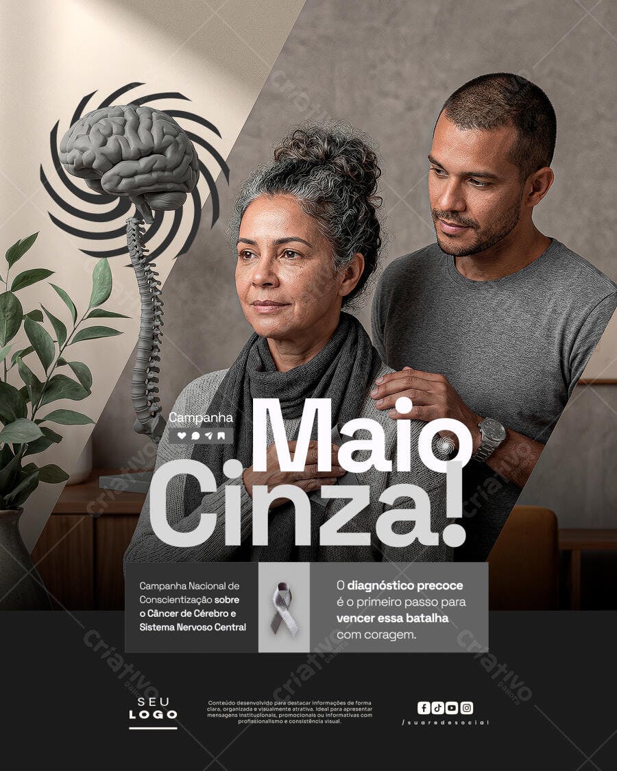 Campanha Maio Cinza Câncer Cérebro Sistema Nervoso PSD Editável