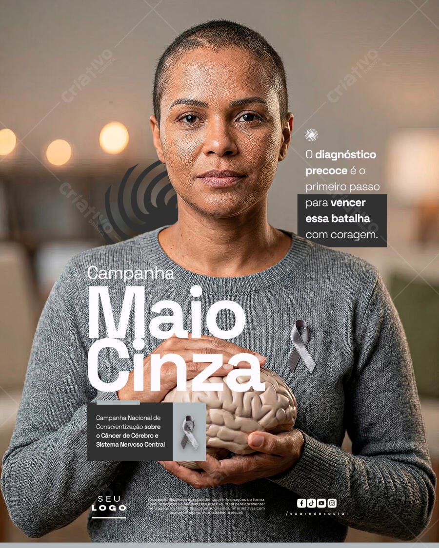 Campanha Maio Cinza Conscientização Cérebro PSD Editável