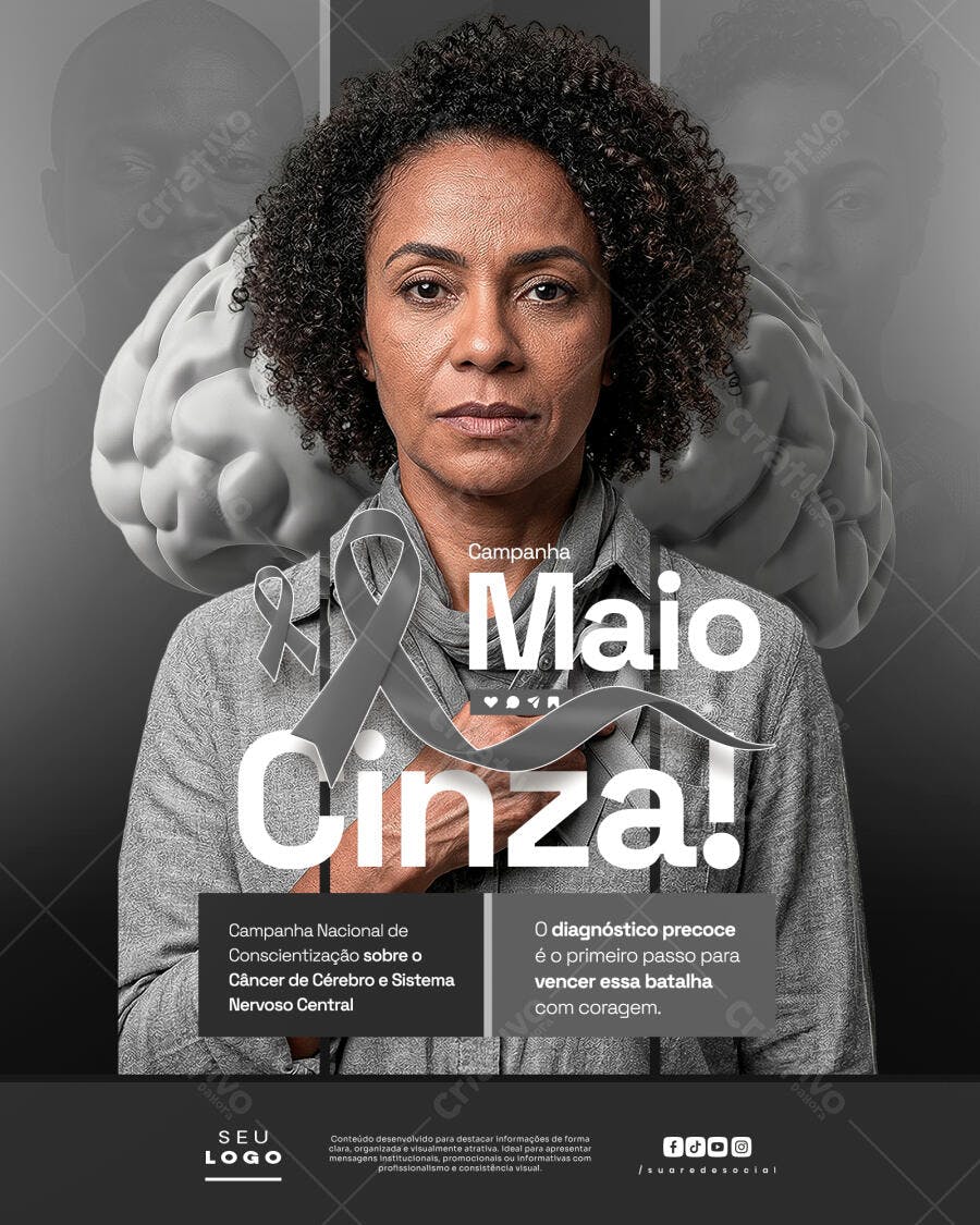 Campanha Maio Cinza Câncer de Cérebro PSD Editável