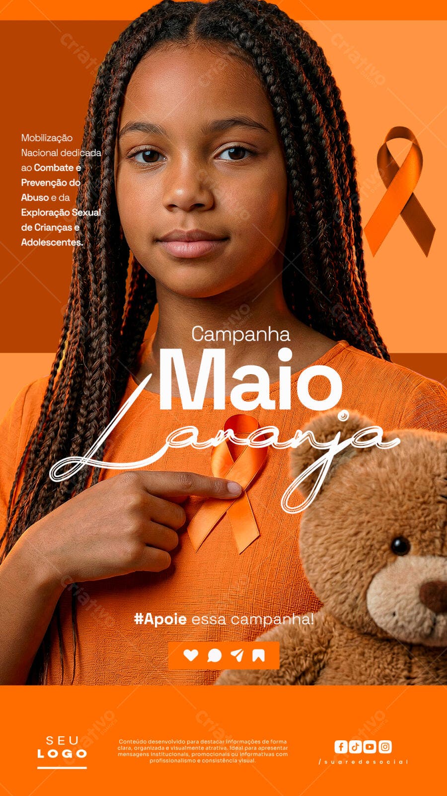 Campanha Maio Laranja Combate Abuso Crianças PSD Editável