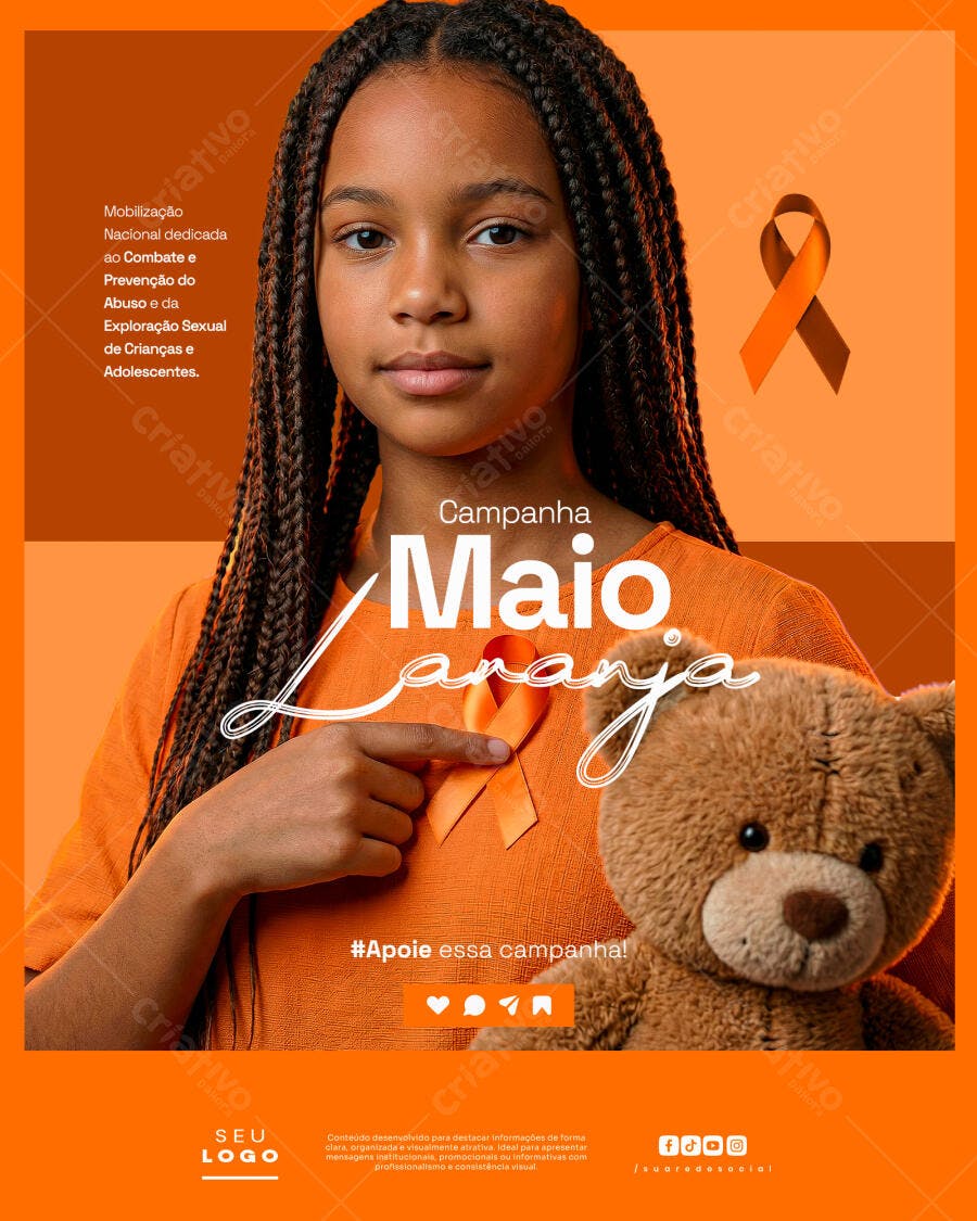 Campanha Maio Laranja Abuso Infantil PSD Editável