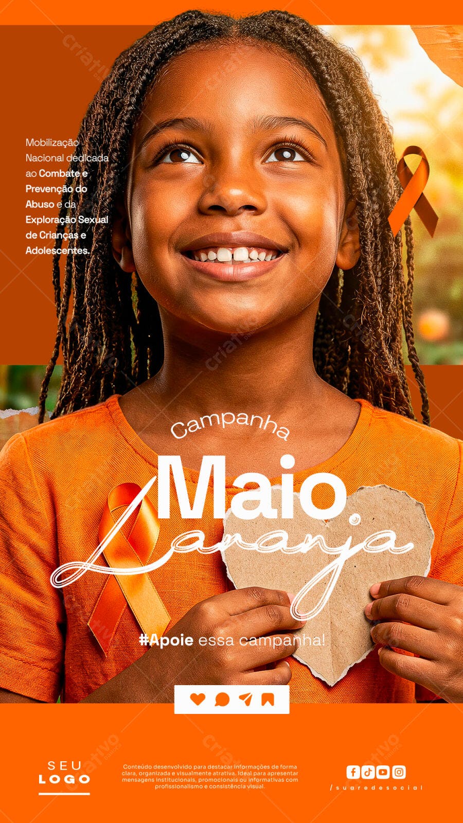 Campanha Maio Laranja Combate Abuso Infantil PSD Editável