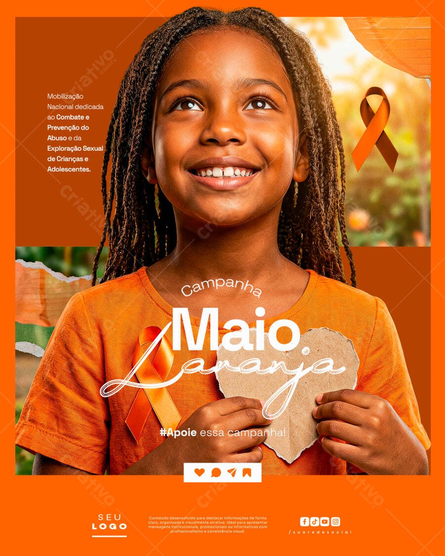 Campanha Maio Laranja Abuso Infantil PSD Editável