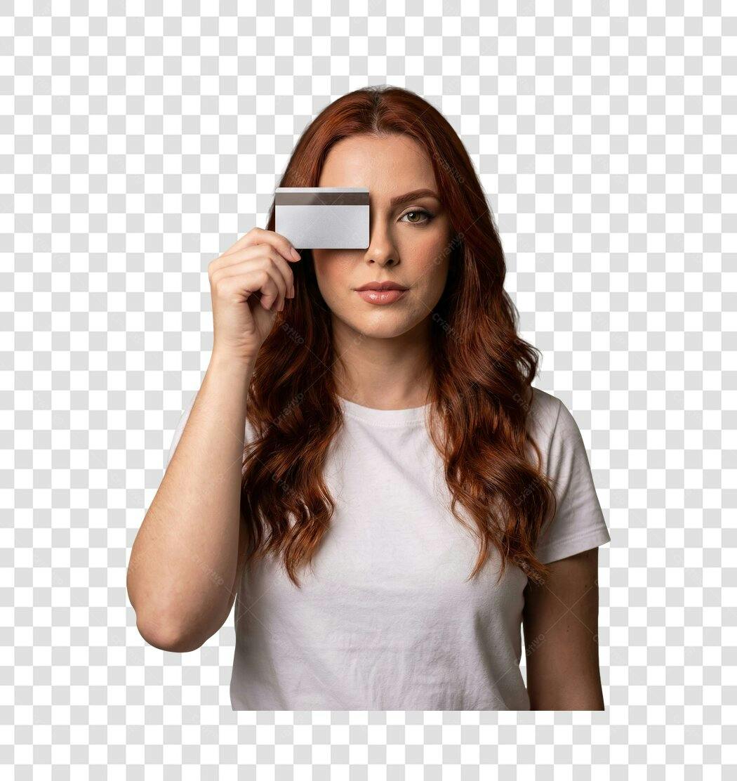 Foto Recortada Mulher Cartão Crédito PNG Fundo Transparente