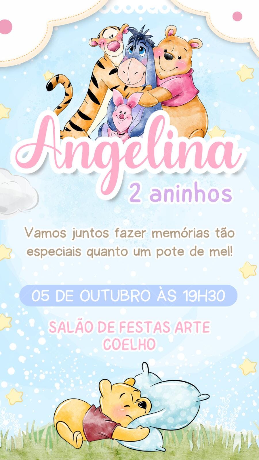 Convite Aniversário Ursinho Pooh 2 Aninhos Editável Outubro