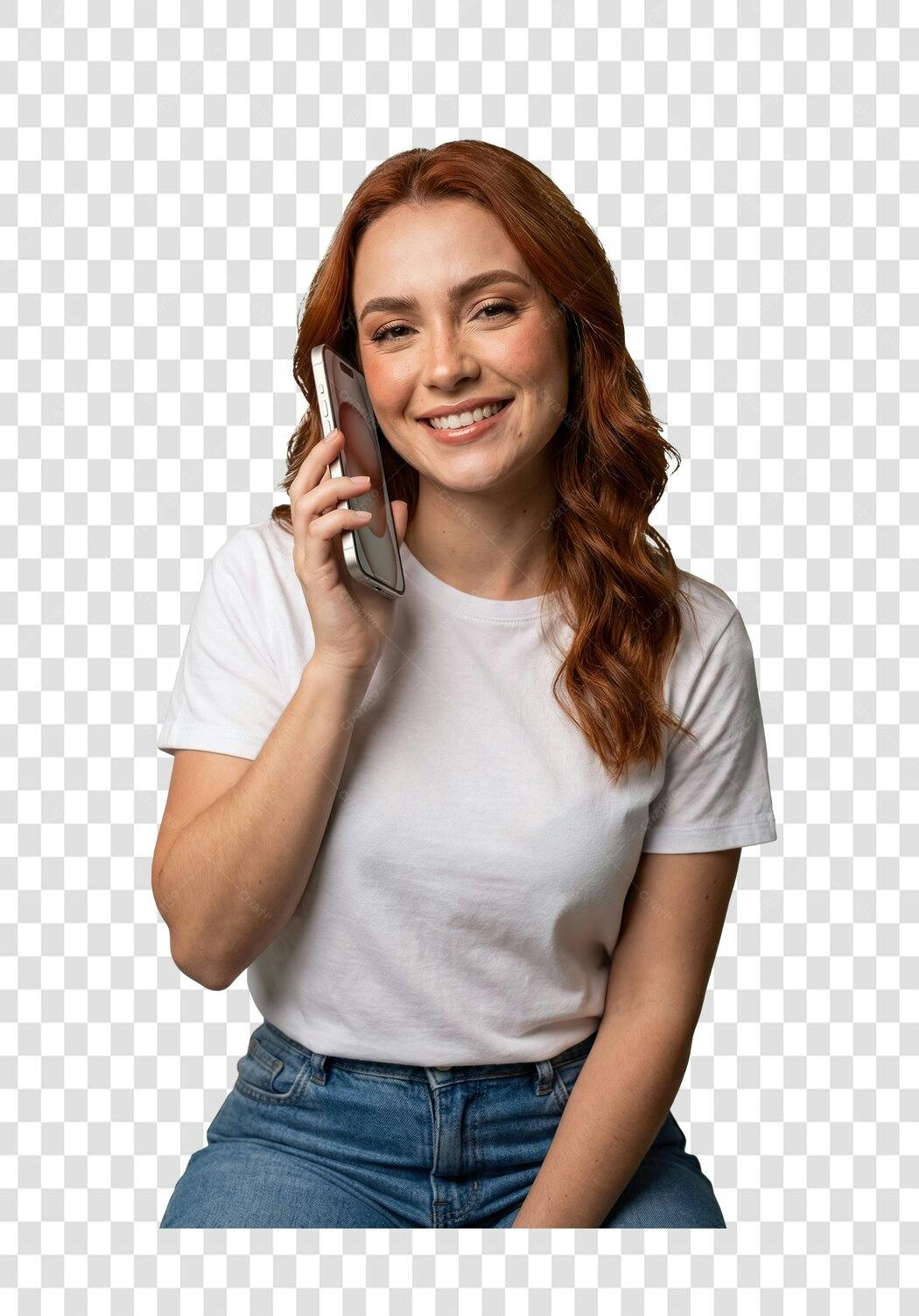 Foto Recortada Mulher Sorrindo Telefone PNG Fundo Transparente