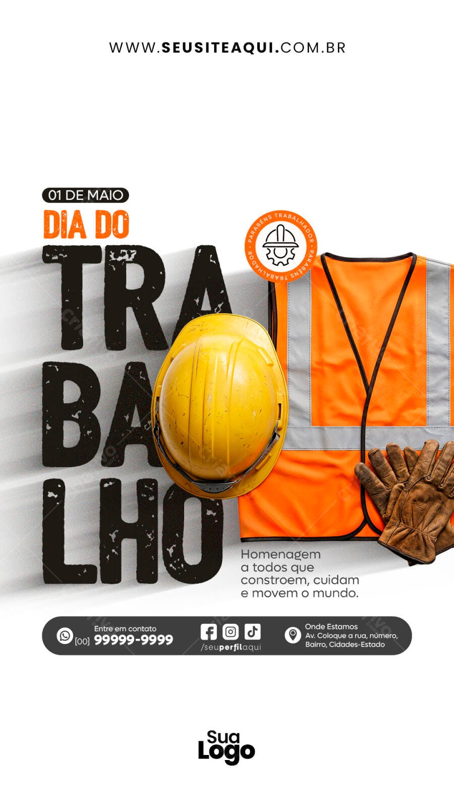 Post Dia do Trabalhador 01 de Maio Construção Civil PSD Editável