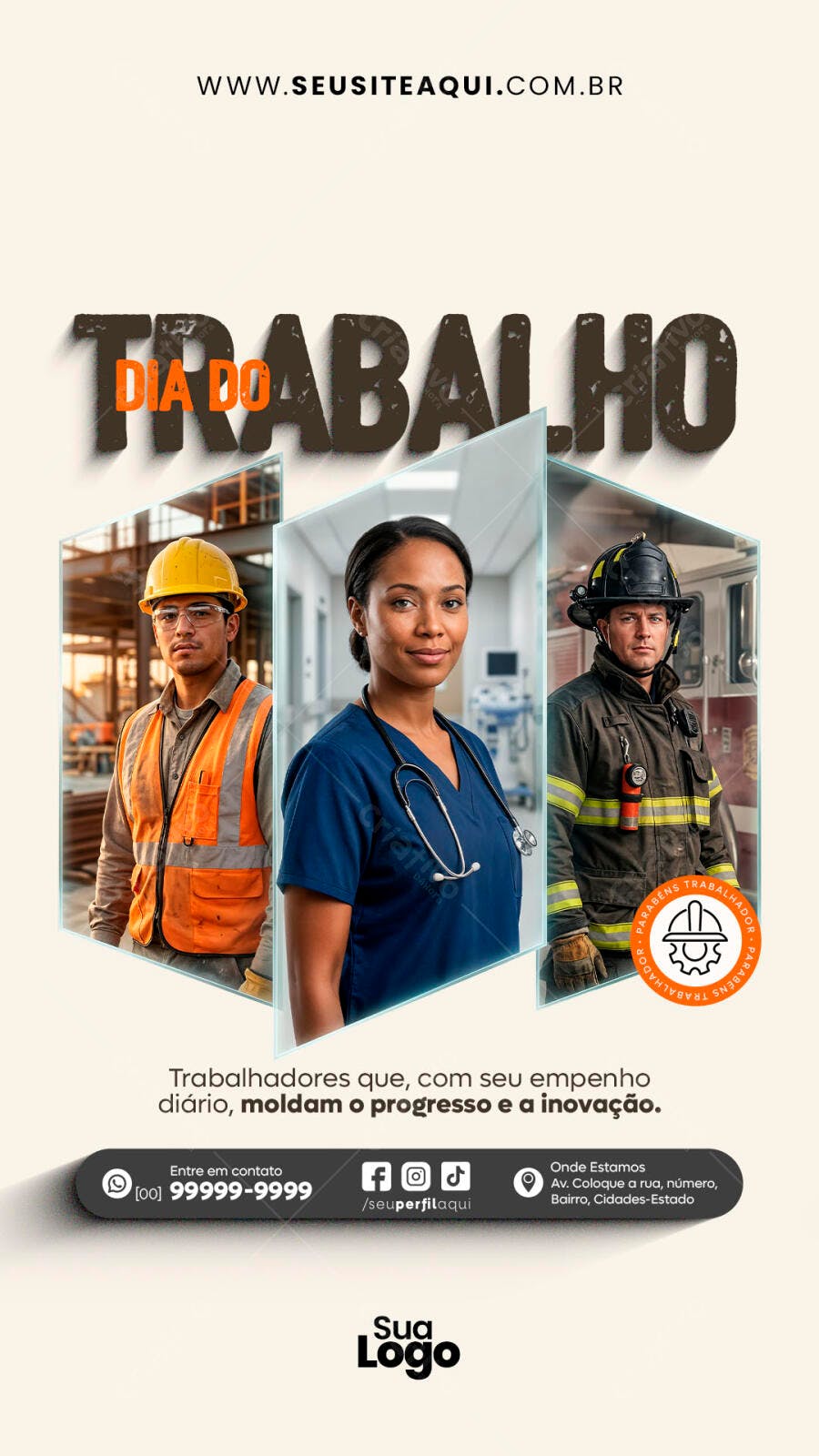 Social Media Dia do Trabalhador Profissões PSD Editável