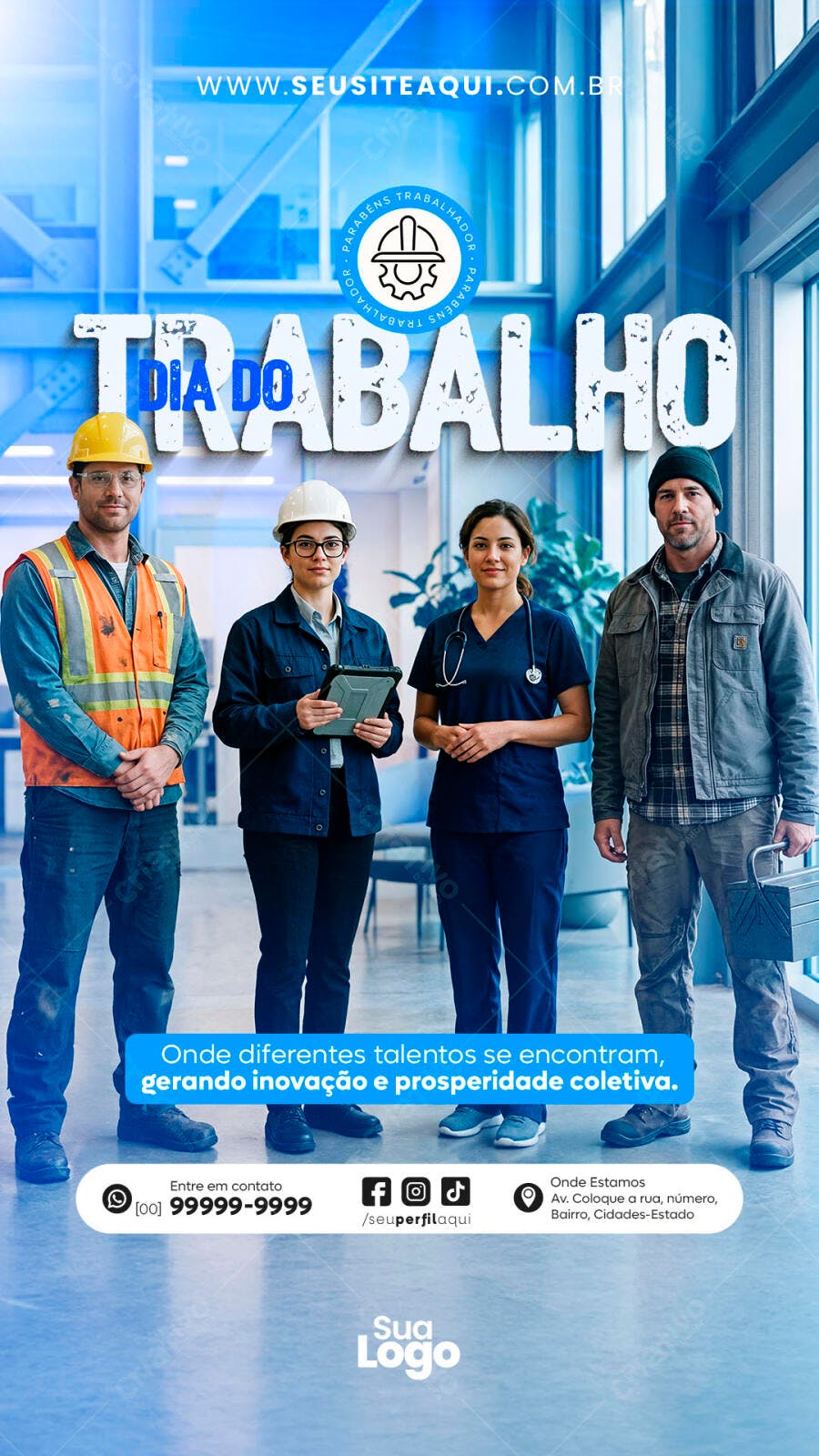 Banner Dia do Trabalhador Diversas Profissões PSD Editável