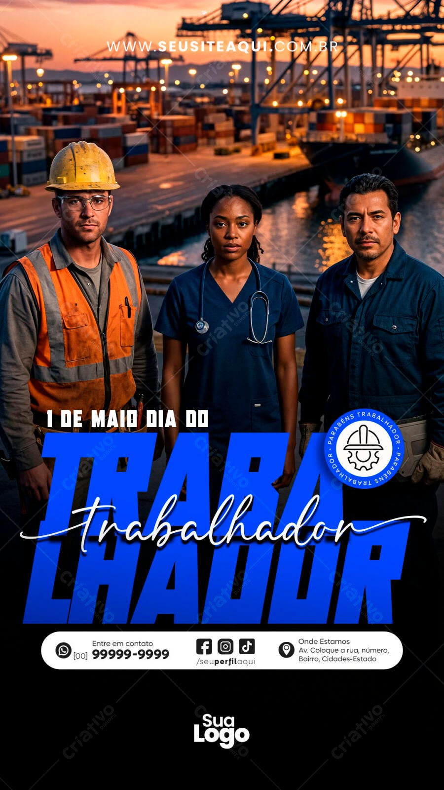 Post Dia do Trabalhador 1 de Maio PSD Editável
