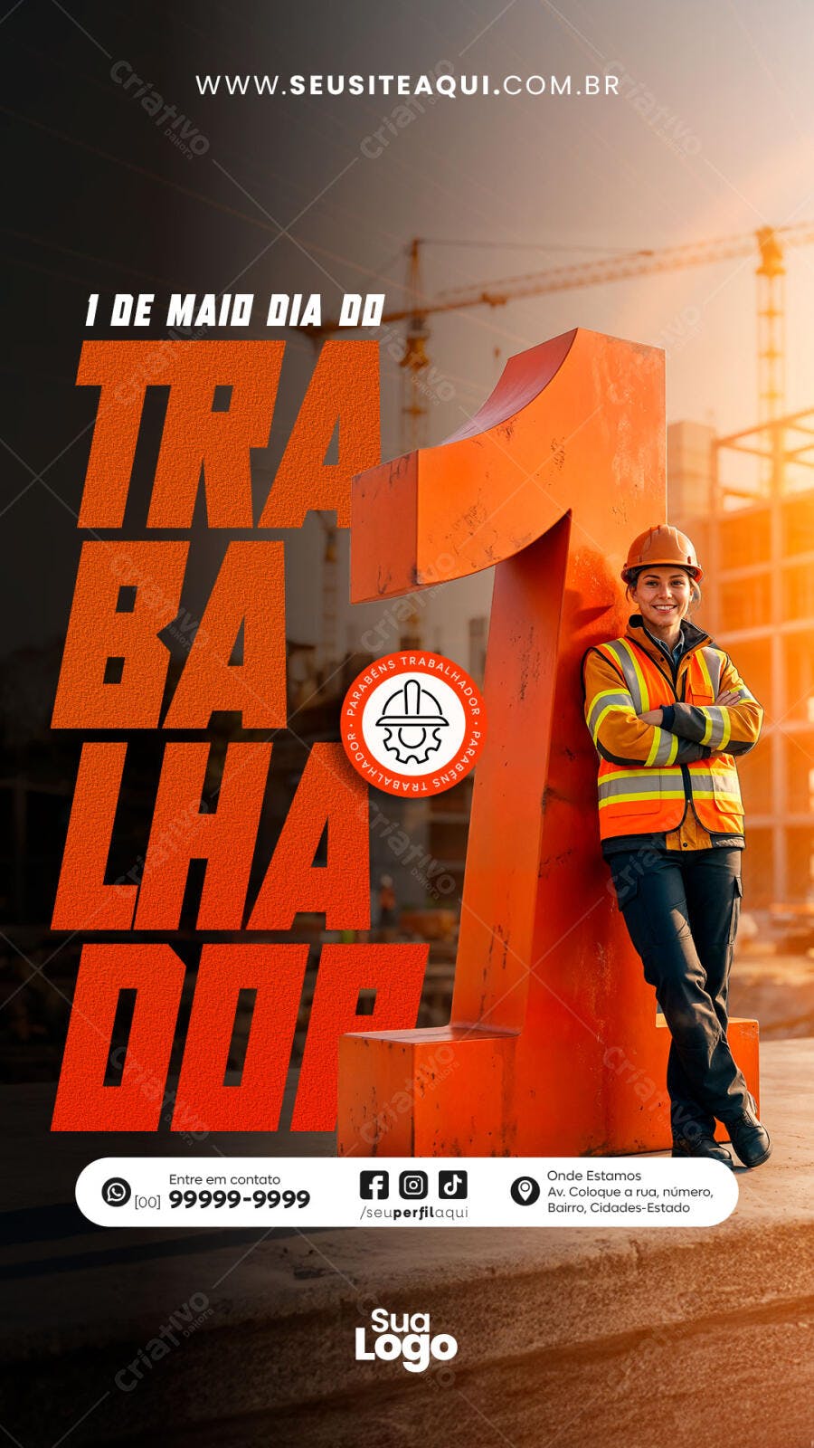 Banner 1 de Maio Dia do Trabalhador Construção Civil PSD Editável