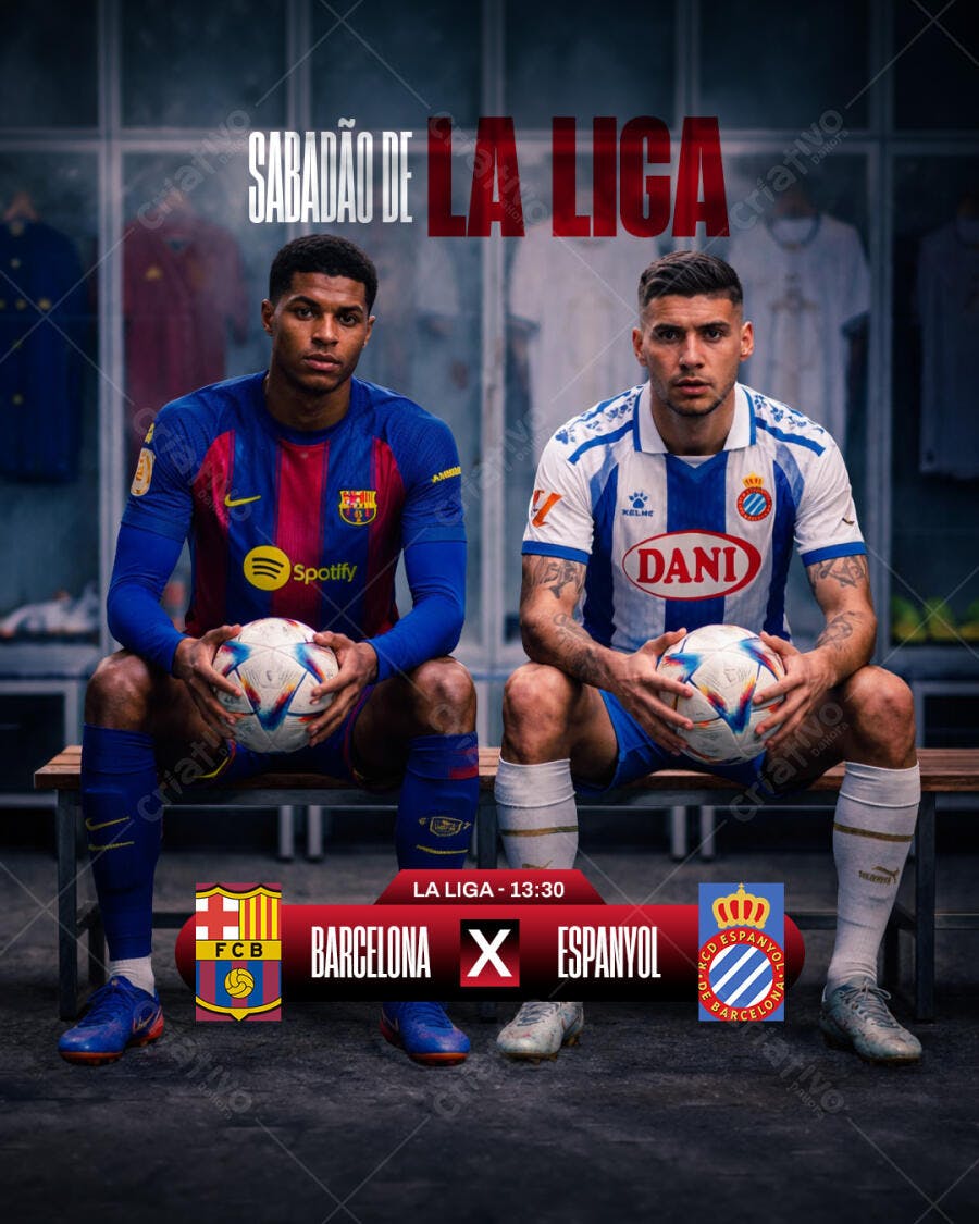 Post para Redes Sociais Futebol Barcelona x Espanyol PSD Editável