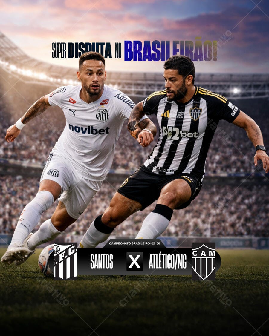 Banner Campeonato Brasileiro Santos x Atlético MG PSD Editável