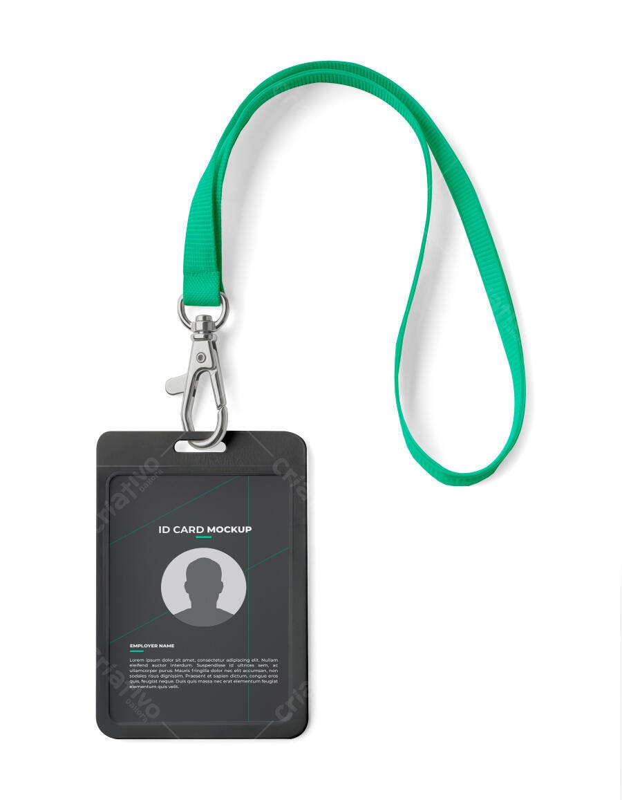 Mockup Crachá ID Cartão Vertical Fundo Branco Editável