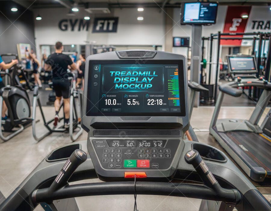 Mockup Tela Esteira Academia Fitness Realista Editável