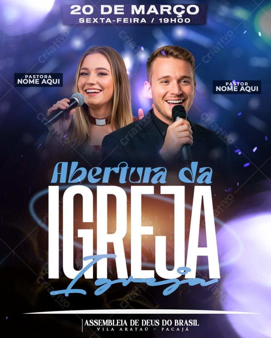 Flyer Abertura Igreja Evangélica Culto PSD Editável