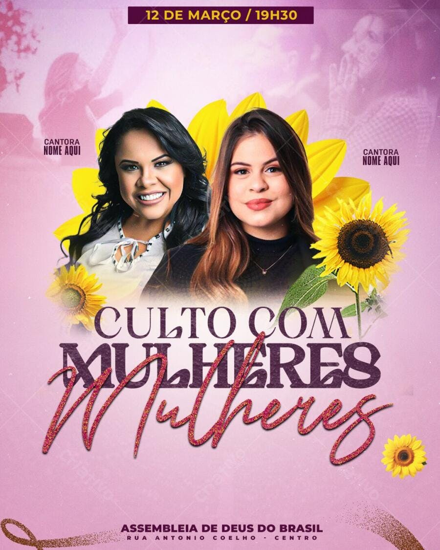 Flyer Culto com Mulheres Igreja Cristã PSD Editável