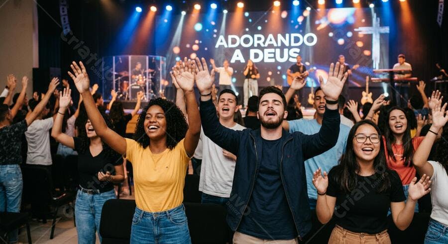 Foto Pessoas Adorando a Deus Igreja Evento Religioso Comemorando