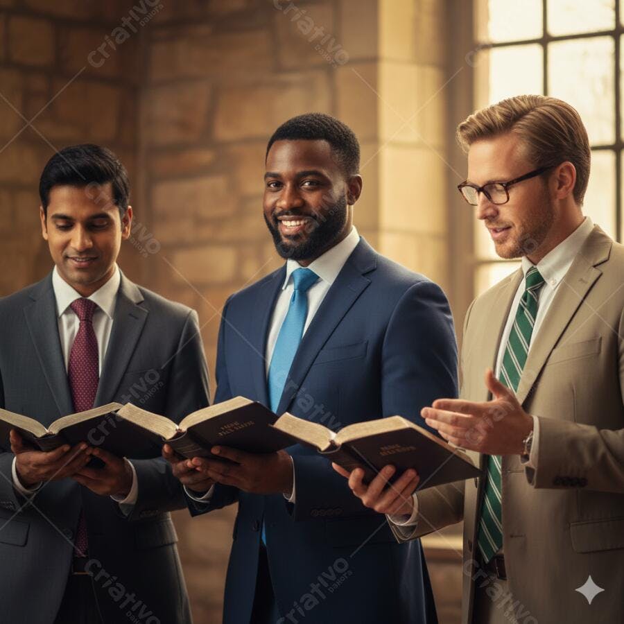 Foto Homens Lendo Bíblia Ternos Igreja Estilo Lifestyle