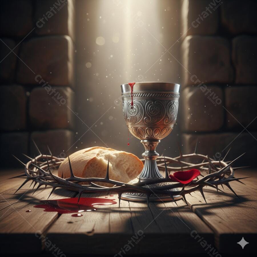 Foto Cálice Sangue Pão Coroa Espinhos Páscoa Religião Cristã