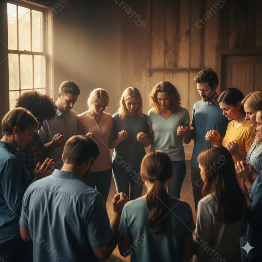 Foto Grupo de Pessoas Orando Círculo Igreja Iluminação Natural