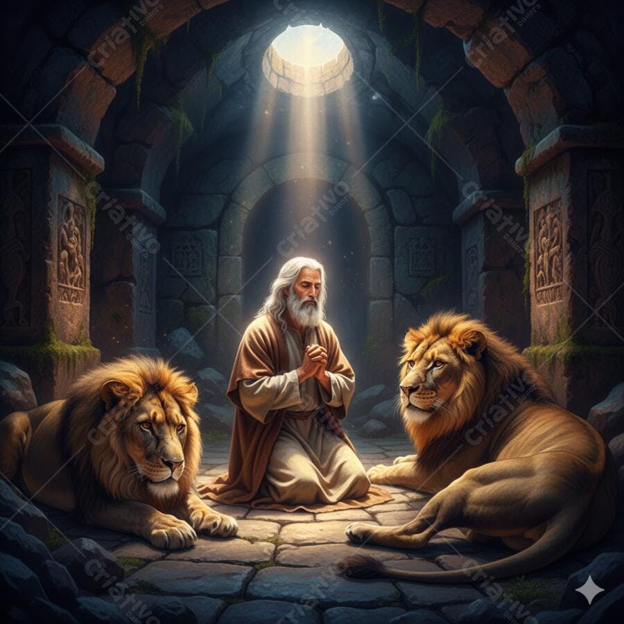 Foto Daniel na Cova dos Leões Oração Bíblica Ilustração Religiosa