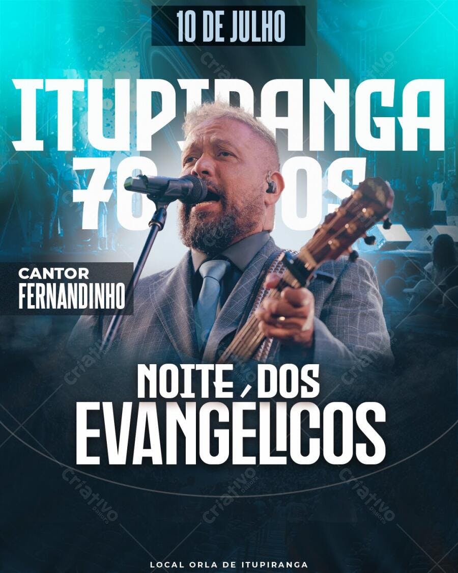 Flyer Evento Gospel Fernandinho Noite dos Evangélicos PSD Editável