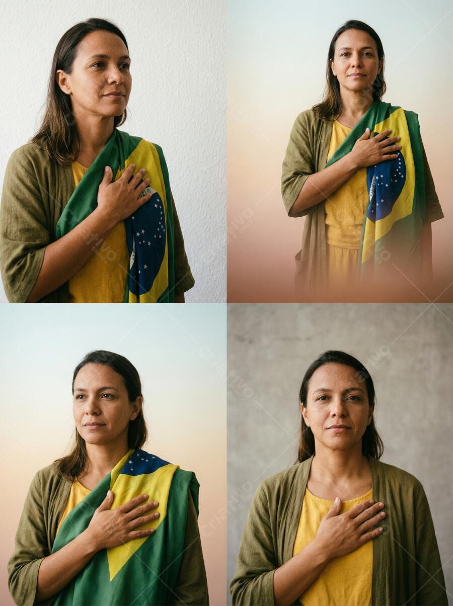 Foto Mulher Brasileira com Bandeira do Brasil Mão no Peito
