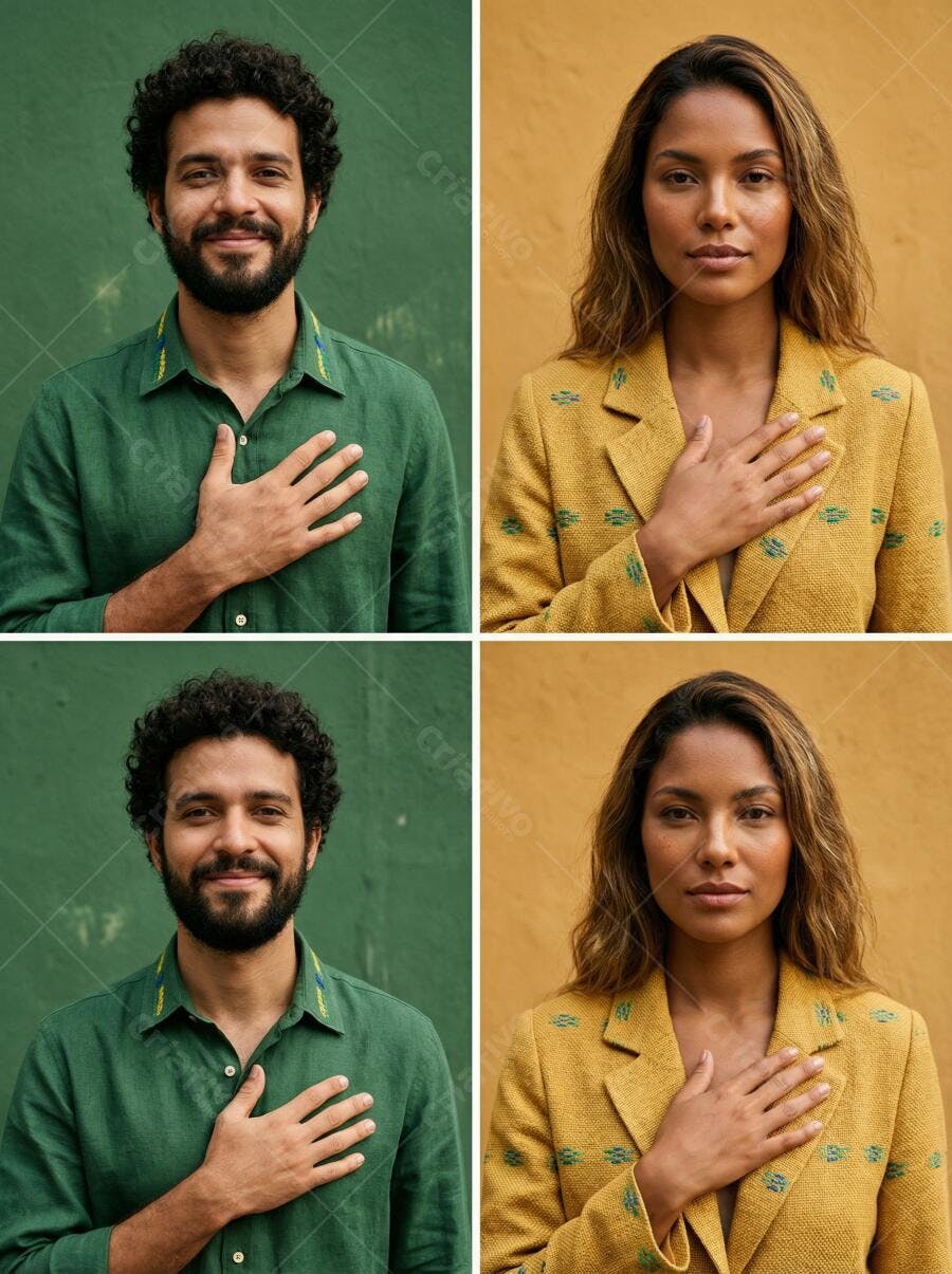 Foto Pessoas Diversas Mão no Peito Honestidade Confiança Fundo Neutro