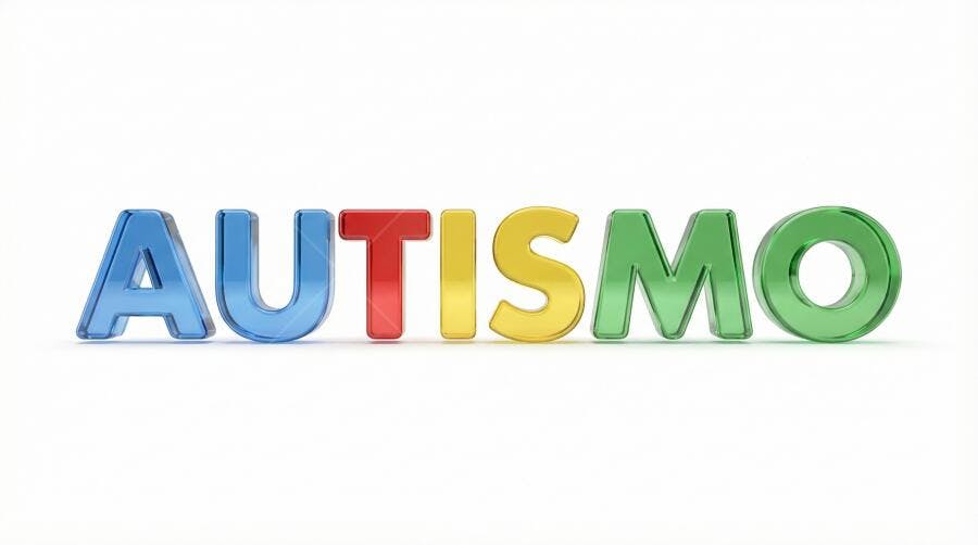 Foto Autismo Letras 3D Coloridas Conscientização Fundo Branco
