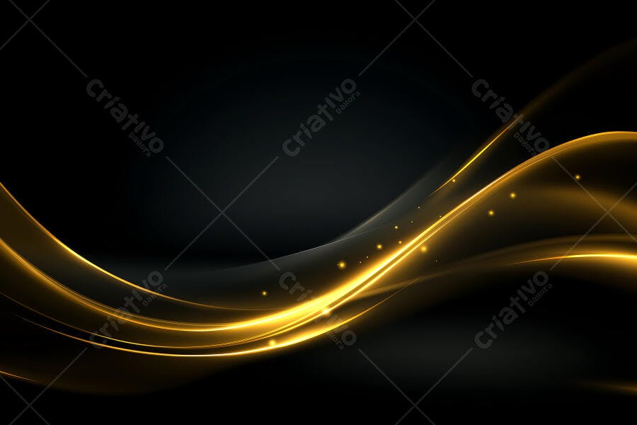Fundo Abstrato Preto Dourado Ondas Brilhantes Luzes Partículas
