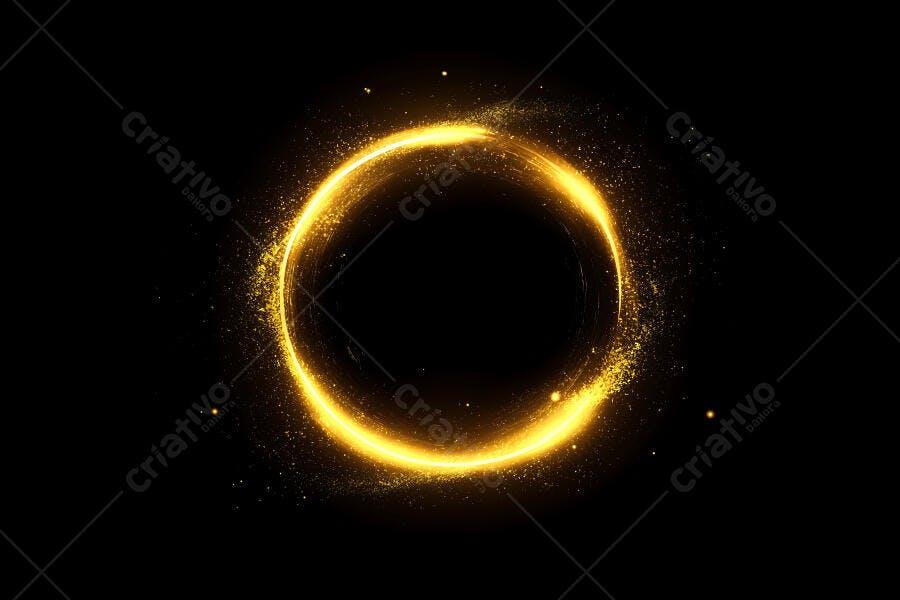 Foto Círculo Dourado Brilhante Abstrato Fundo Preto com Partículas