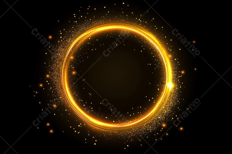 Fundo Dourado Círculo Brilhante com Glitter Efeito Luz Neon